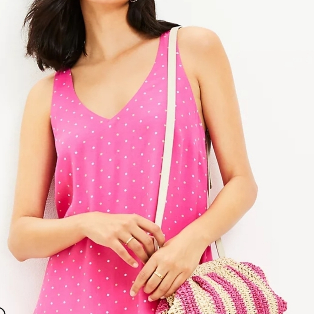 NEW! ANN TAYLOR LOFT Polka Dot Crisscross Swing Dress Small Petite.